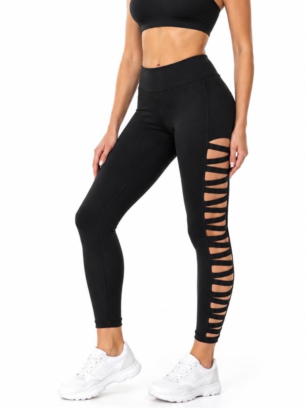 Without Walls Leggings Crisscross Side Cut Outs Black Urban Outfitters Gym Yoga